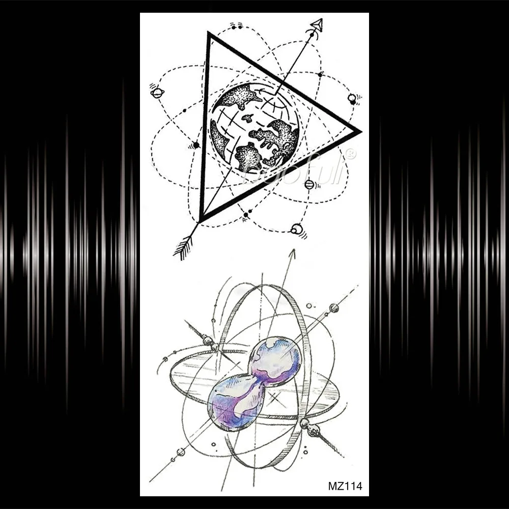 Временные татуировки с ромбовидной волной, треугольники, планеты, горы, тату-Стикеры для мужчин и женщин, геометрические татуировки для боди-арта, татуировки на руку и шею - Цвет: BMZ114