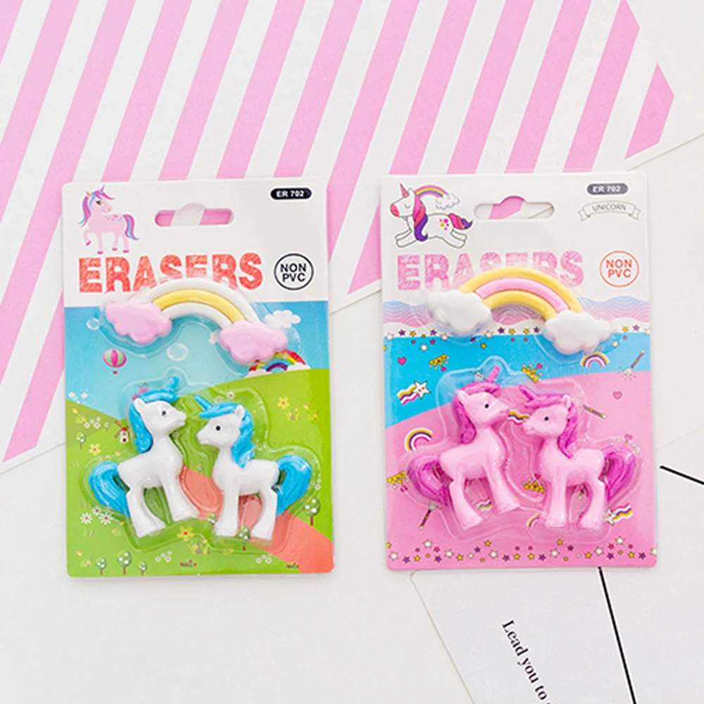 3 Pcs/pack Cute Rainbow Unicorn Eraser Rubber School Student Office