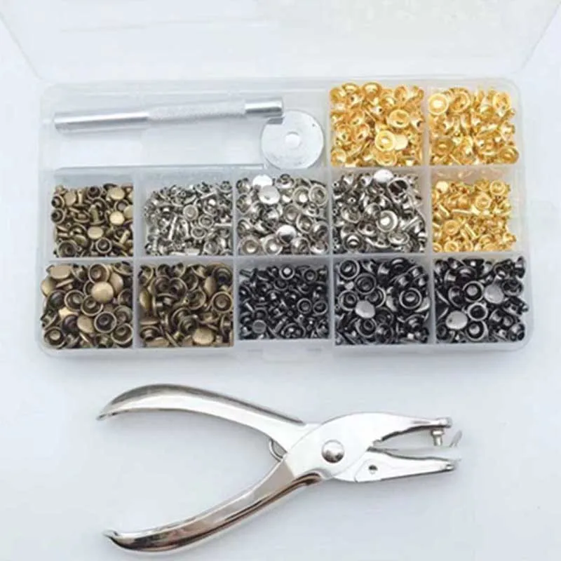 

480pcs DIY Leather Crafts Rivets Double Cap Metal Studs Installation Tool Kit For Belts Shoes Sandals Down Jackets Bags