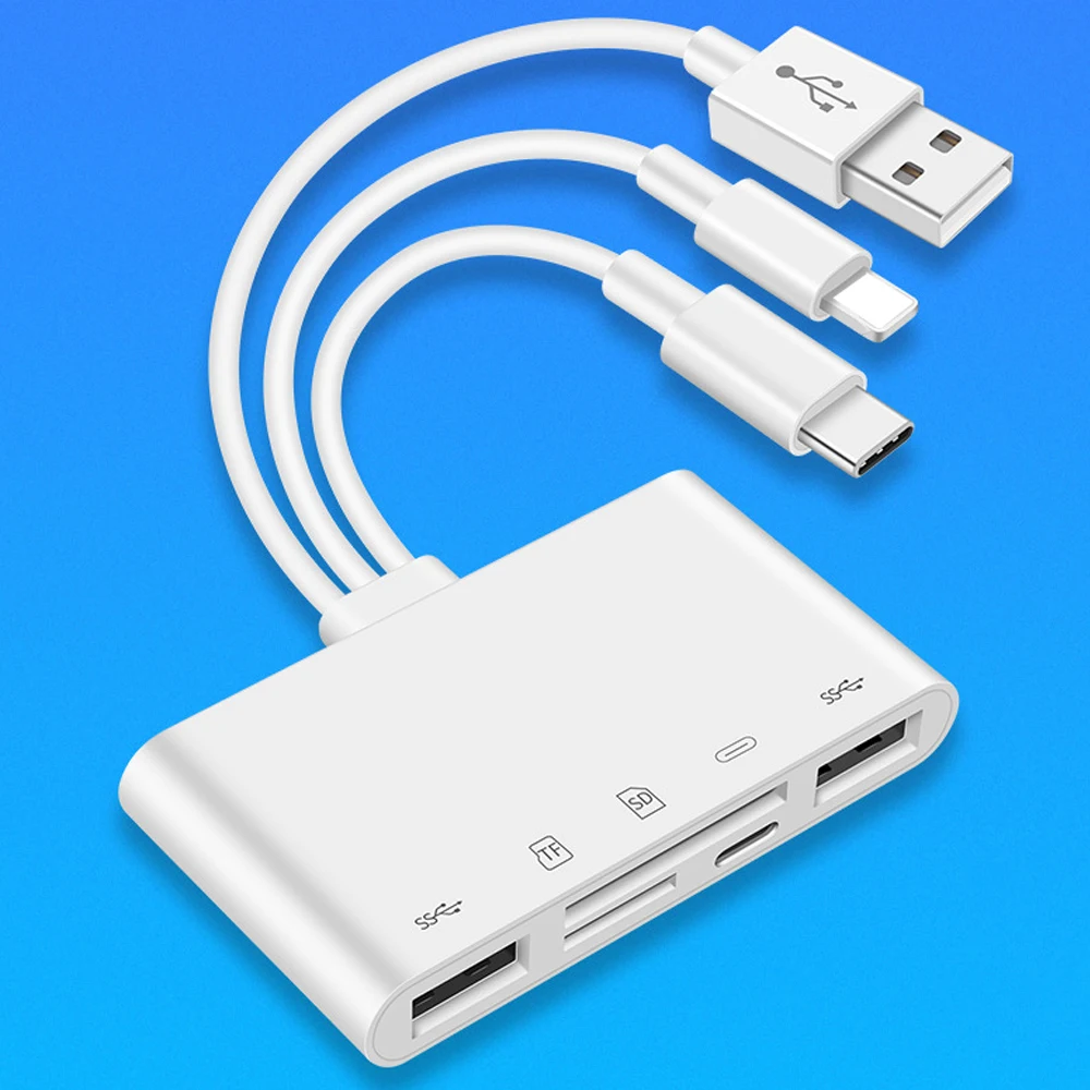 

5in1 USB3.0 Adapter For iPhone Android Tablet SD/TF Card Reader 500mA Support IOS13 Type-C Lightning USB Hub