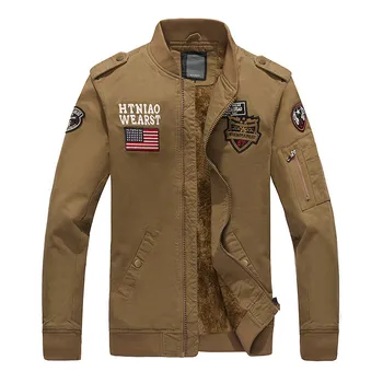 

2020 New Men's Pilot Jacket Cool Male Winter Thick Warm Coats Embroidery Patchwork Zipper Pocket Jackets Asian size M-4XL