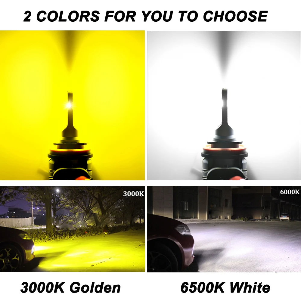 2X 2000LM H11 H8 LED Car Lights LED Bulbs H16 JP H10 6500K Daytime Running  Lights DRL Fog Light For Toyota Kia Hyundai Mazda 12V