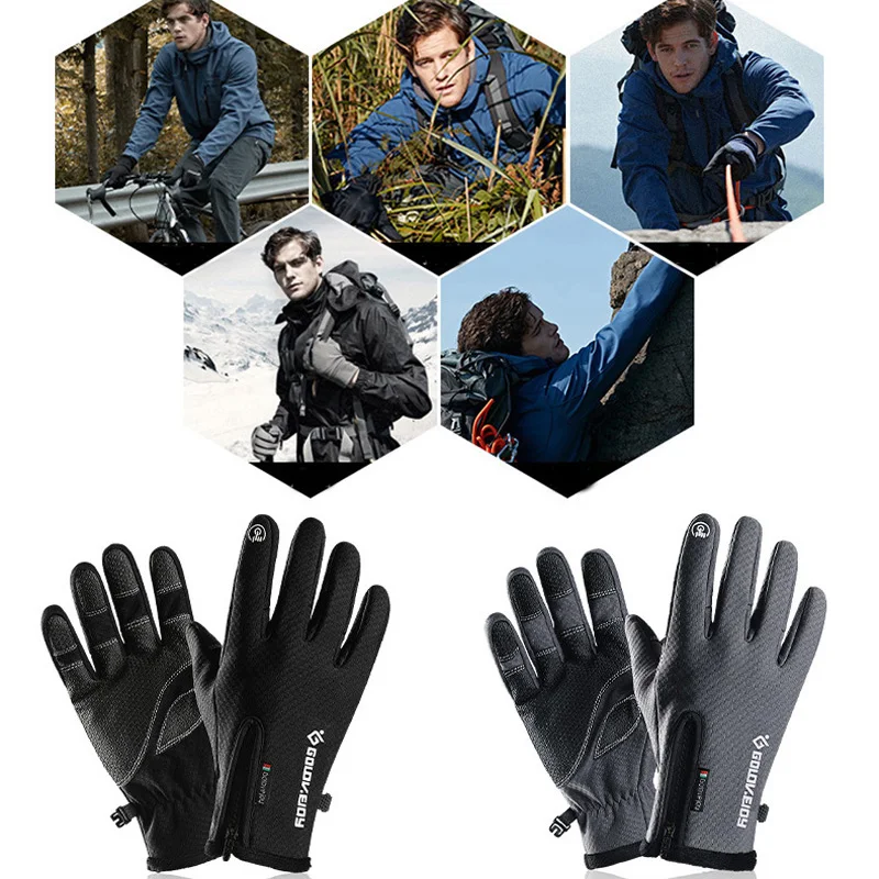 1 пара зимних теплых перчаток из полиэстера с сенсорным экраном, зимние спортивные ветрозащитные водонепроницаемые перчатки для мужчин и женщин