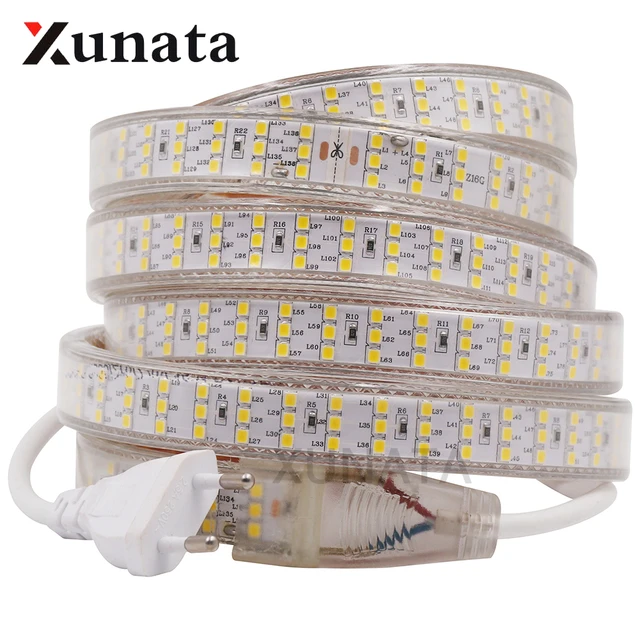 XUNATA Tira de luz LED regulable e impermeable con regulador de intensidad,  enchufe de EE. UU., SMD 5050 CA 110V 60 LEDs/m, tira de luces LED