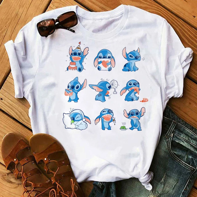 Kawaii Disney Cartoon Stitch T Shirt Men/Women Ohana Lilo Stitch Graphic Tees  Anime Summer Tops Harajuku T-shirt Female 61924