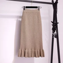 Женские юбки с завязками на эластичном поясе, вязаные юбки средней длины, весенняя и осенняя юбка миди,, повседневные офисные женские юбки