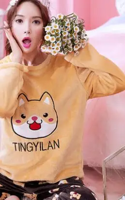 StyleW Пижама женская зимняя уплотненная фланель спальный костюм для девочек Милая Домашняя одежда с длинными рукавами кораллового флиса круглая Ночная Пижама с горловиной H5637 - Цвет: StyleW