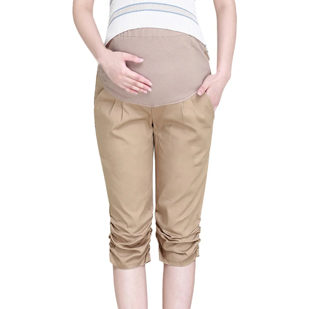 Брюки до середины икры для беременных женщин; повседневные брюки с высокой талией для беременных