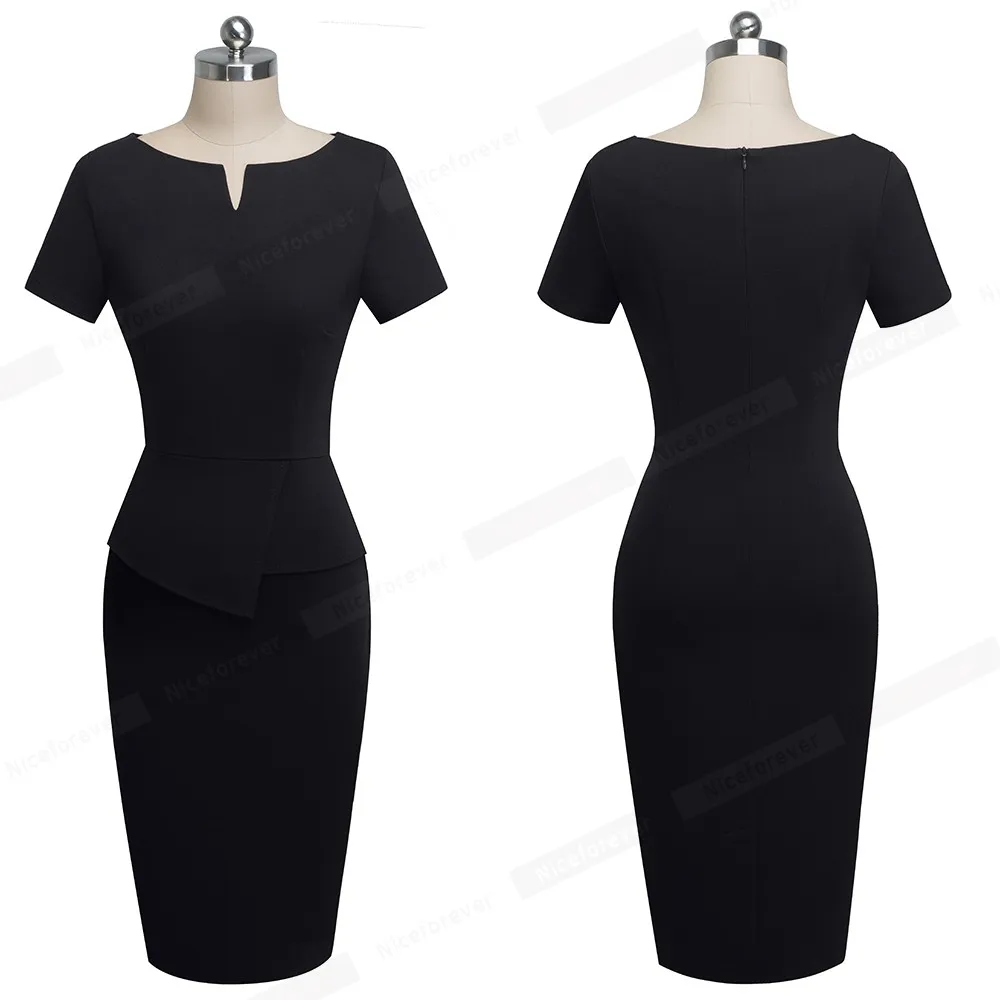 Хорошее Forever винтажное элегантное однотонное платье для работы с баской vestidos