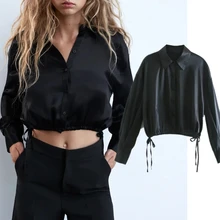 

Elmsk Blusas Mujer De Moda 2021 Autumn England HIgh Street Vintage Short Satin Bow short Blouse Women Casual Shirt Women Tops