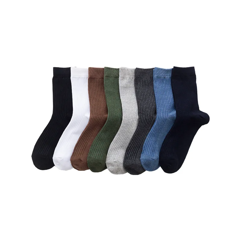 10 пар Новые осенне-зимние мужские носки хлопковые Повседневные Носки мужские вертикальные полосы сплошной цвет мужской носки высокого качества