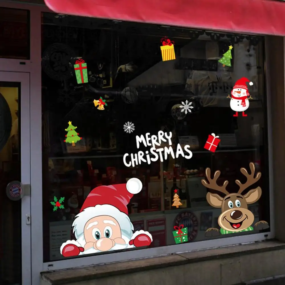 

Santa Claus Elk Gift Window Sticker Static Window Glass Sticker Window Decorations Sticker Wall Sticker