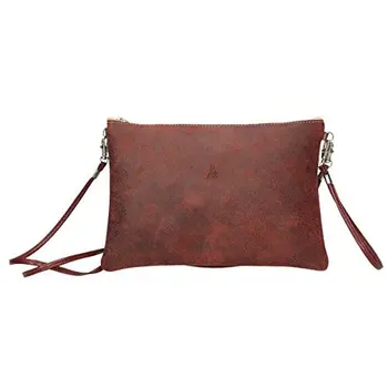 

1ª quality leather shoulder bag, zipper closure, shoulder handle and hand handle, 28x19x2 cm. Garnet