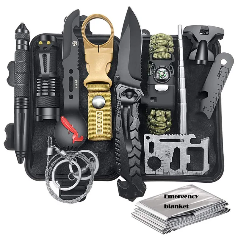 Günstige Überleben Kit 12 in 1 Angeln SOS, EDC Überleben Getriebe Notfall Jagd Camping Wandern Kit mit messer taschenlampe Notfall decke