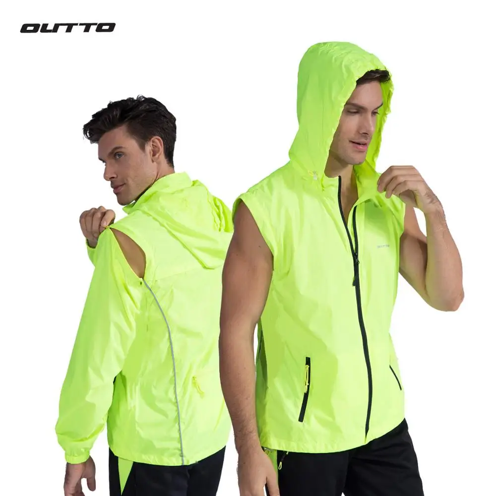 

Outto Convertible Windproof Cycling Jacket Reflective Windbreaker Men's Bike Removable Sleeves UV Protection Fishing Clothing