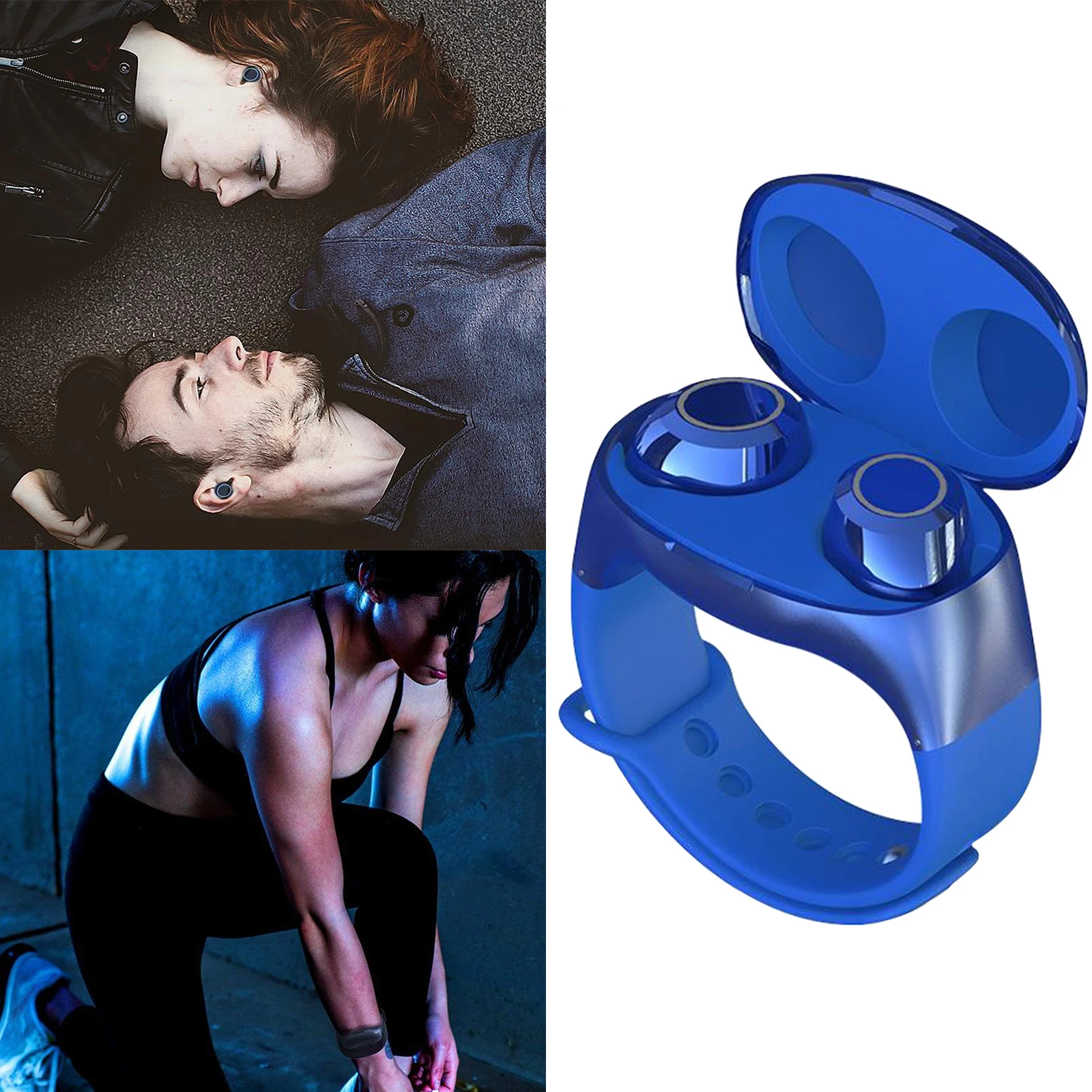 TWS 2 in 1 Bluetooth 5.0 Wireless Earphones Sport Handsfree Earbuds Headset with Smart Wristband Bracelet Style Charging Case
