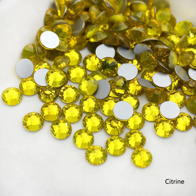 Citrine SS3-SS12 разноцветные блестящие стразы без горячей фиксации 1440 шт клей с плоской задней стороной для украшения ногтей Ткань Стразы для одежды - Цвет: Citrine