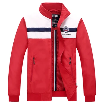 

Casual Spring Men's Jacket Embroidery Striped Stand Collar Baseball Bomber Jacket Men Coat Navy Red Patchwork Plus Size 4XL