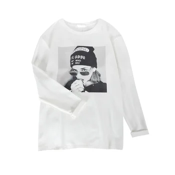 

Women' Solid Bottom Shirt Casual Loose Fashion White Cotton Tee Long Sleeve Harajuku Cute Street Style Top Women Tie Dye HH50DX