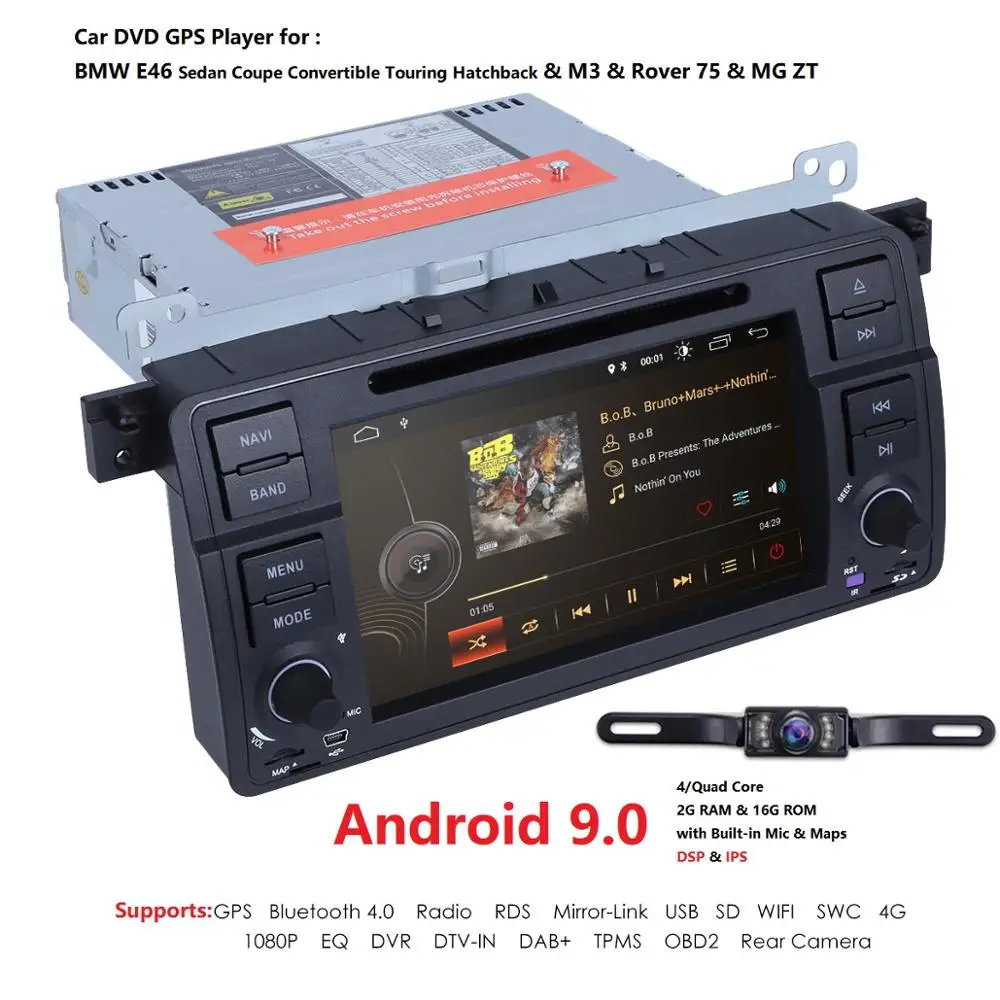 

1080P AM FM 4G DAB+ DVR TPMS RDS DSP IPS Android 9 Car DVD Multimedia Stereo for BMW E46 M3 with WiFi BT Radio GPS Navigation