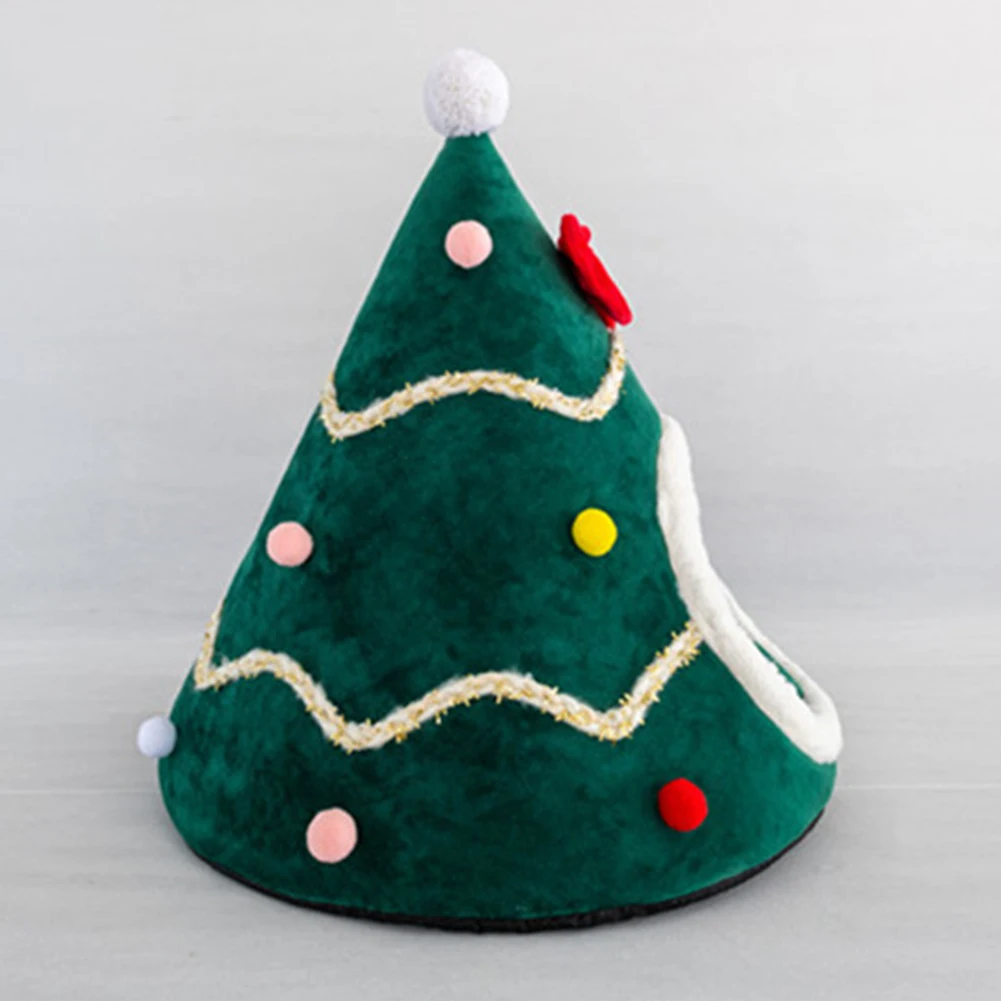 Christmas Tree Shape Dog Cat Bed House Home Warm Sleeping Bed Half Closed Soft Winter Nest Bed Cage Christmas Decoration