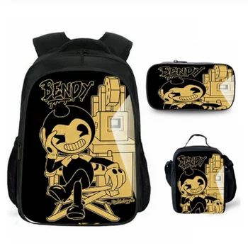 

Cartoon Bendy and the Ink Machine School Bag 3pcs Set 16inch Bookbags for Kids Cute Children Primary Mochila Travel Backpack
