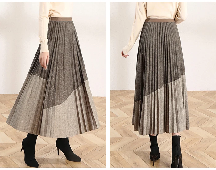 Женская длинная плиссированная юбка TIGENA, юбка макси с высокой талией Контрастный цвет для женщин на осень-зиму