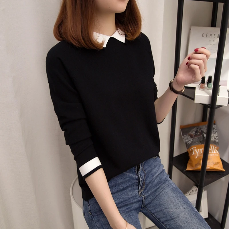 2019 New Female Winter Sweater Fashion Doll collar Pullover Knit Spring Autumn Long Sleeve Ladies Sweaters | Женская одежда