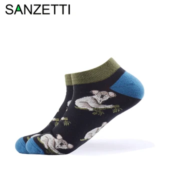 

SANZETTI 1 Pair 2020 New Men's Summer Casual Ankle Socks Colorful Combed Cotton Socks Astronaut Pattern Dress Wedding Boat Socks