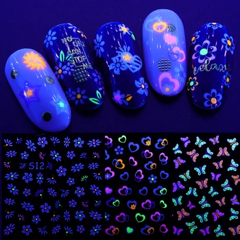 

24pcs Luminous Nail Art Stickers 3D Decals Fluorescent Butterfly Flower Star Tattoo Adhesive Manicure Decorations Tips LAS1-24