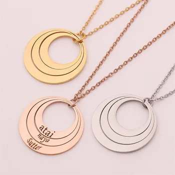 

Personalized Name Round Necklace Stainless Steel Charm Custom 3 Name Jewelry Any Name For Girl Kids Silver Gold Color Charm Gift