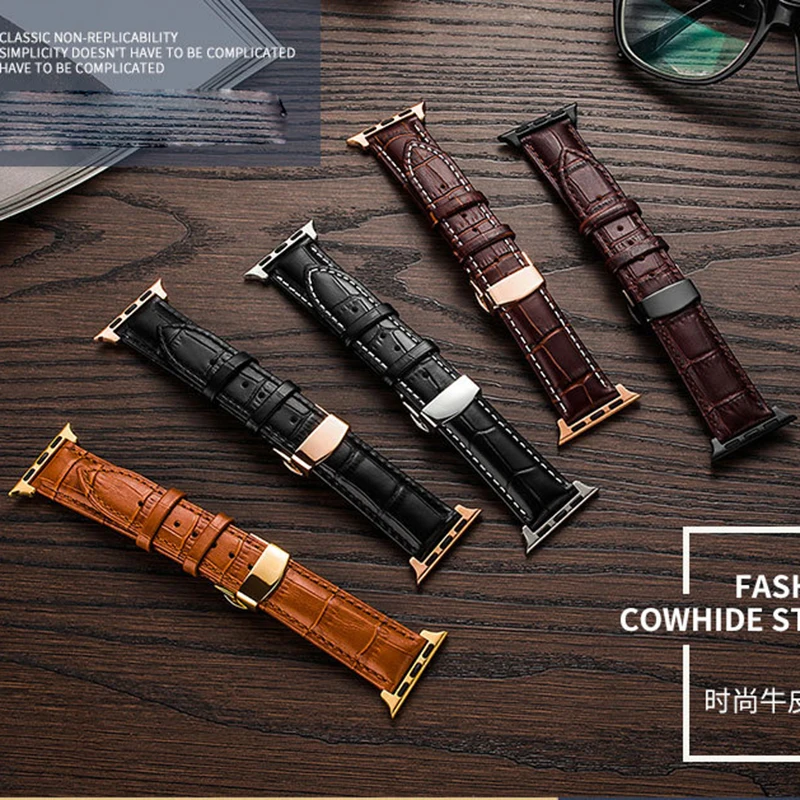 Ремешок из натуральной кожи для apple watch band applewatch 44 мм 40 42 38 iwatch 5 4 3 2 1 браслет с