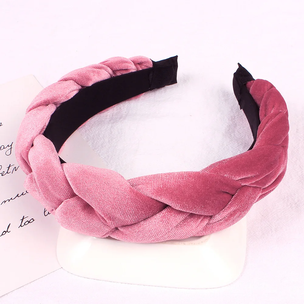 Зимняя винтажная богемная бархатная повязка на голову в виде косички повязка для волос аксессуары для волос - Цвет: dark pink