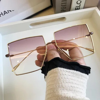 

High Qulity women's Square Sunglasses Men Metal 2020 Fashion shades Luxury Oversized Sunglasses Female Lady Purple Eyewear UV400