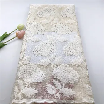 

African Lace Fabric 2019 Embroidered French Lace Fabric High Quality Stones Nigerian TulleFor Wedding Party Dress