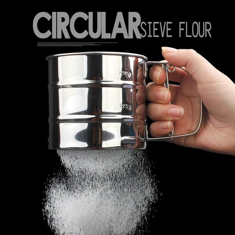 Stainless Steel Sifter Cup Flour Sieve Mesh Powder Handheld Cup Mesg Powder Cakes Set Confectionery Tools Bakery Accessories