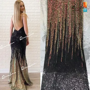 

Stretchable Unique Gradient Color Sequins Net Lace Fabric Elastic Soft African High Quality 2020 Sequined Embroidered Fabrics