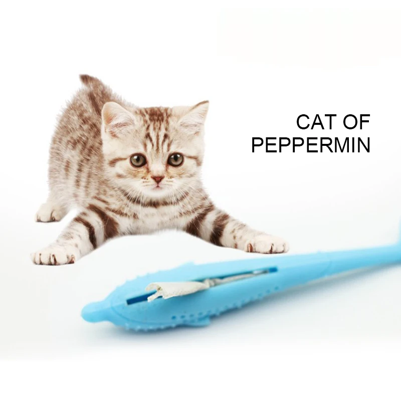 Мягкая силиконовая молярная палочка в форме рыбы, зубная щетка для чистки зубов кошки с бесплатной Кошачьей Мятой, привлекательная силиконовая жевательная игрушка для кошек