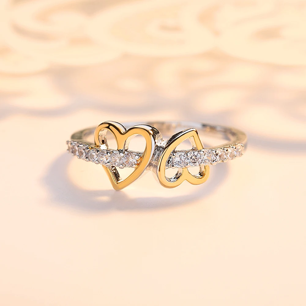 

Openwork Double Heart Lady Ring Classic Fashion Charm Personality Cubic Zirconia Jewelry Festive Pop Jewelry Gift Shiny Pop