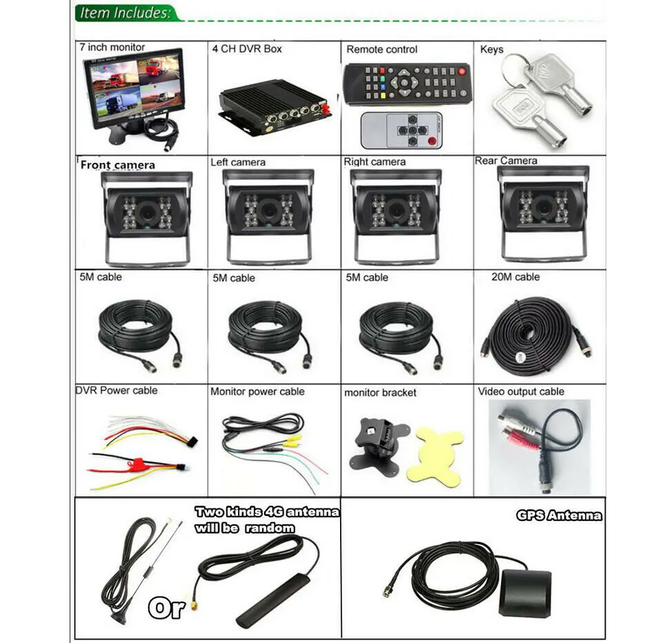 720P 4CH DVR AHD SD 4G gps видео регистратор в реальном времени коробка+ " монитор+ 4* CCD камеры