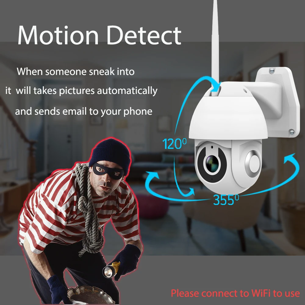 Security Dome Camera 1080P Waterproof Smart Wireless Camera PTZ 360 Motion Sensor Outdoor Dome Camera with TF card slot APP V380