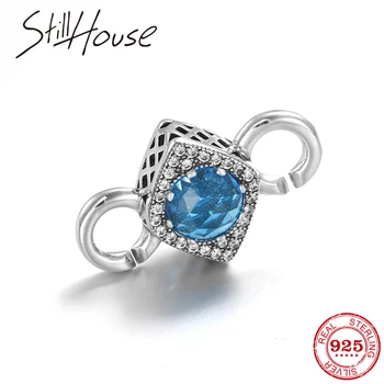 

925 Silver Square Blue CZ Beads fit Bracelets Fashion Silver Charm Beads Accessories Rubber Bracelets for Women Men Jewelry