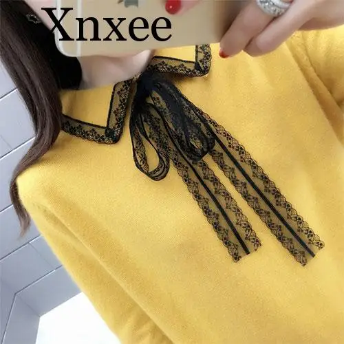 Elegant Lace Turn-down Collor Sweater Women Jumper 2019 Autumn Winter Long Sleeve Knitted Pullover Sweater Female Khaki lace Elegant Lace Turn-down Collor Sweater Women Jumper 2019 Autumn Winter Long Sleeve Knitted Pullover Sweater Female Khaki lace