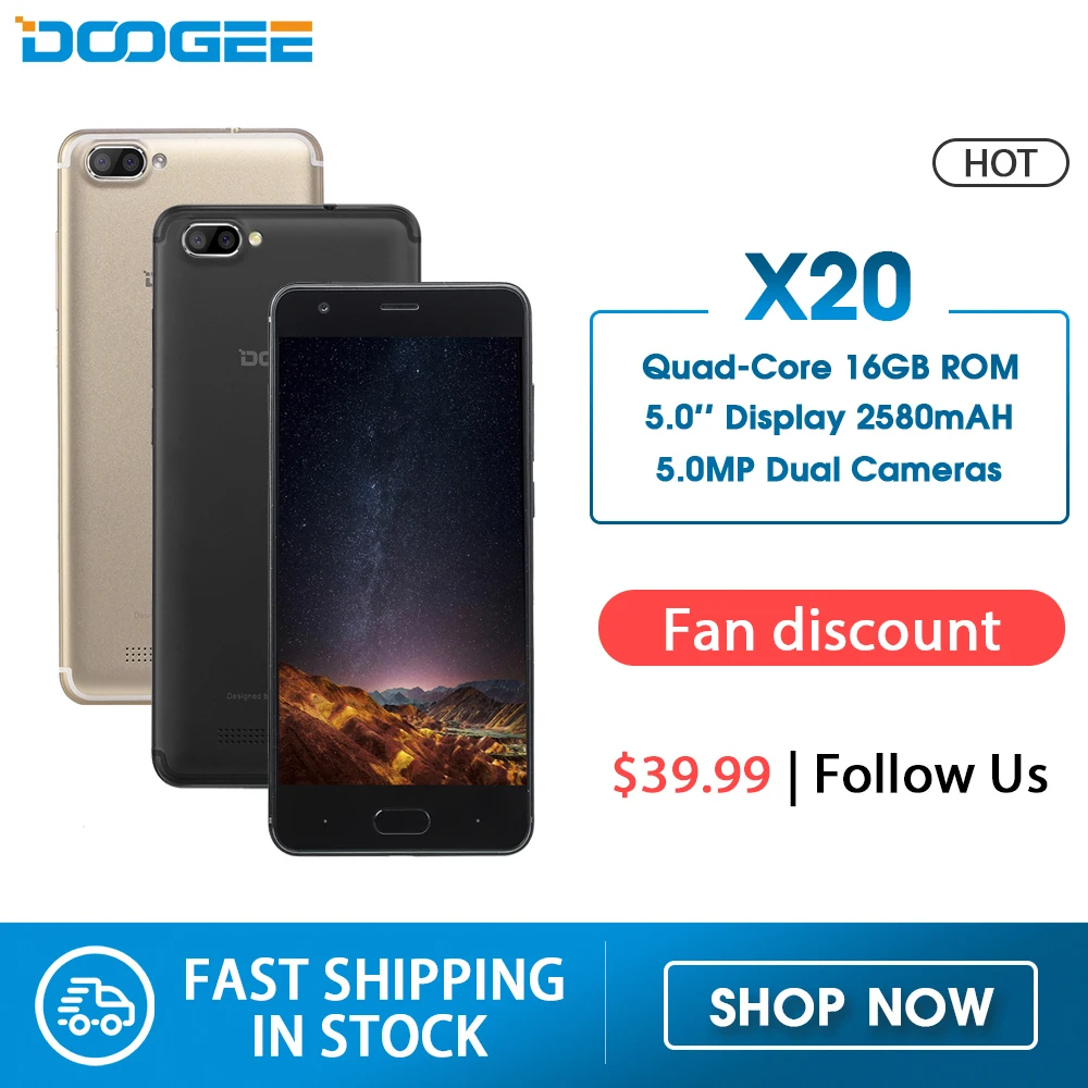 DOOGEE X20 мобильный телефон с двойной камерой 5 0 МП + Android 7 2580 мАч дюйма
