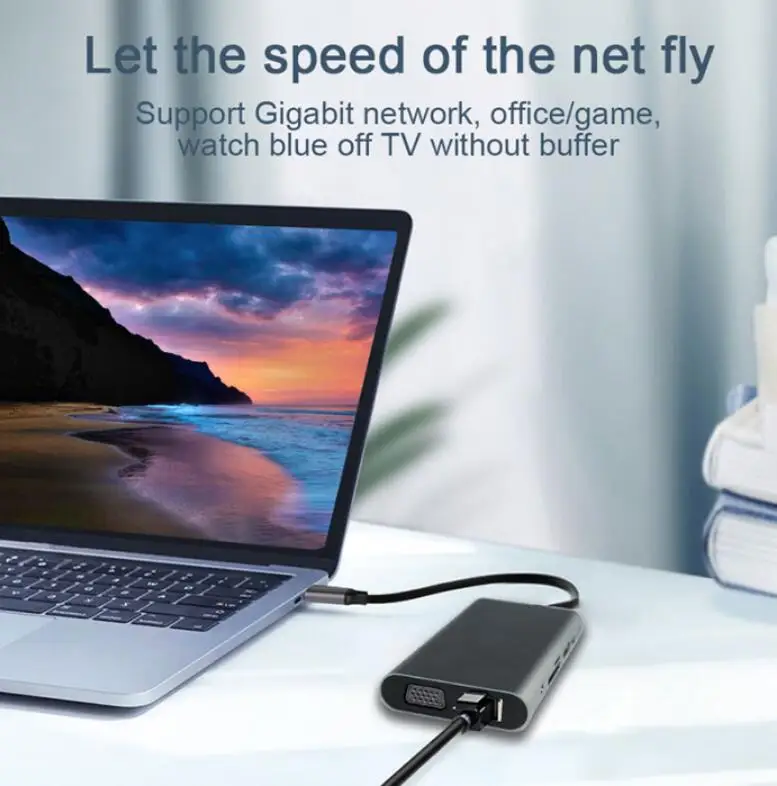 USB 3,1 type-C концентратор к HDMI адаптер VGA LAN 4K USB C концентратор с 3,5 мм Jack концентратор USB 3,0 TF SD ридер слот PD для MacBook Pro/Air