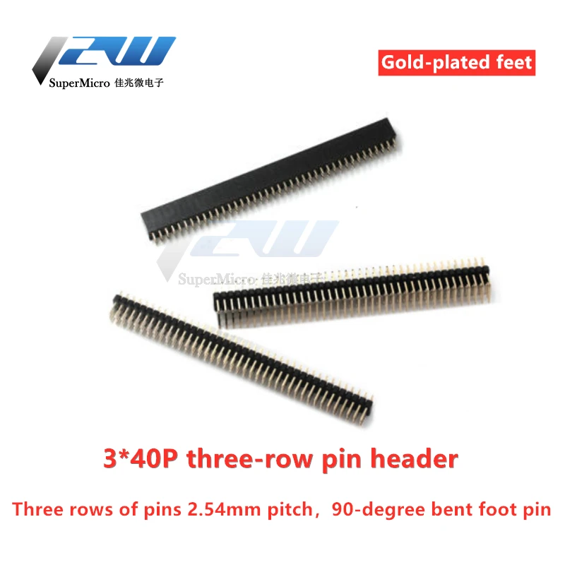 2.54mm 3*40P three-row male and female 3x40 separate PCB pin connector row 3x40p gold-plated feet 90-degree bent header | Обустройство