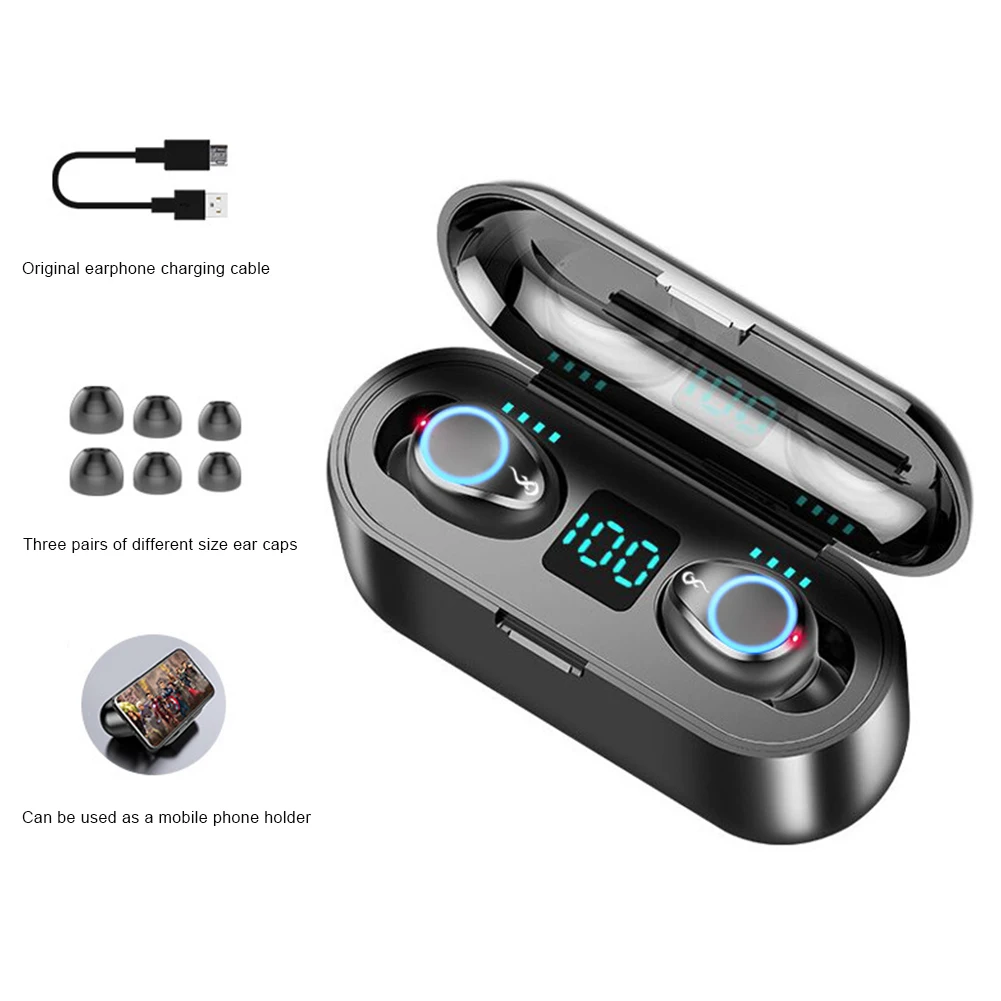 

Wireless Earphones Bluetooth 5.0 F9TWS Wireless Earbuds Stereo Active Noise Cancellation With Mic LED Display Bluetooth Earphone