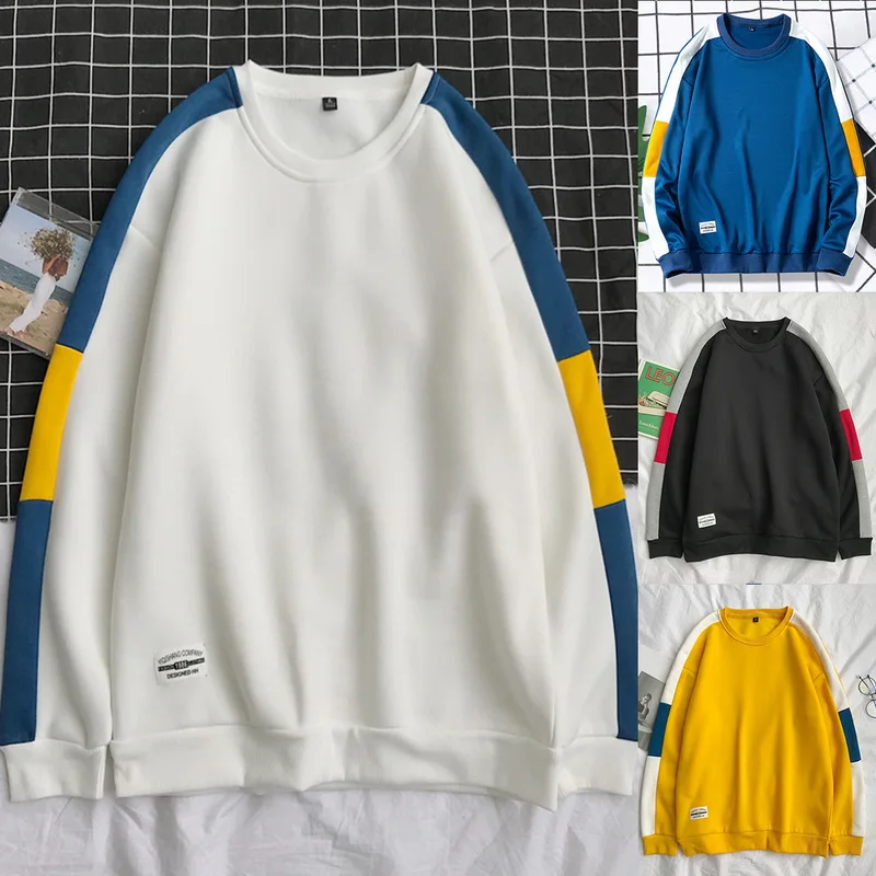 

New Men's Hoodie 2020 Autumn Men Fleece Hooded Sweatshirts Fashion Stitching Color Male Casual Hoodies O-Neck Brand Clothing