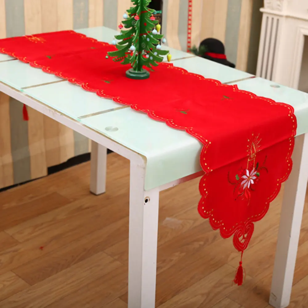 Christmas Table Flags Cover Embroidery Tablecloth Party Home Decorations Decors