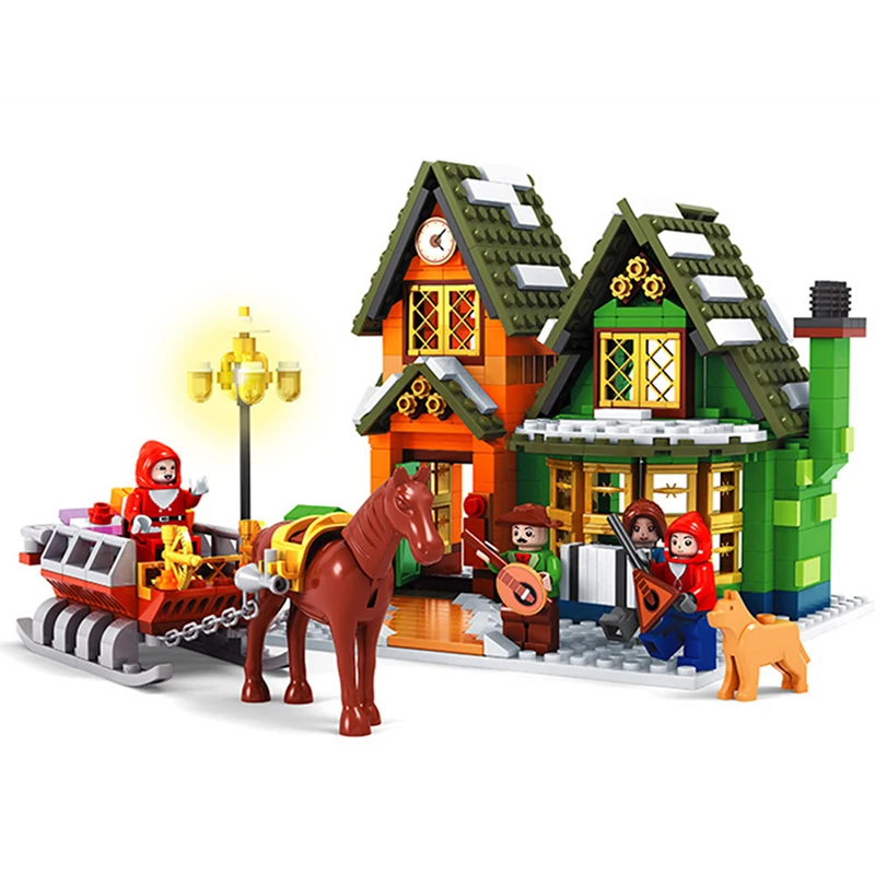 

860pcs City Theme Christmas Post Office Scene Model Building Blocks Toys For Kids Compatible Legoingly Bricks Christmas Gifts